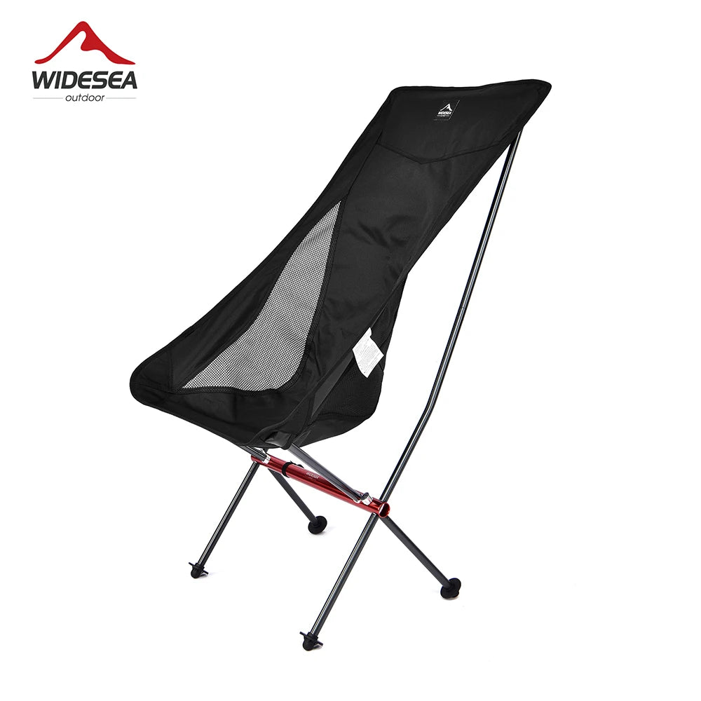 Black camping chair with WideSea Outdoor logo on a white background
