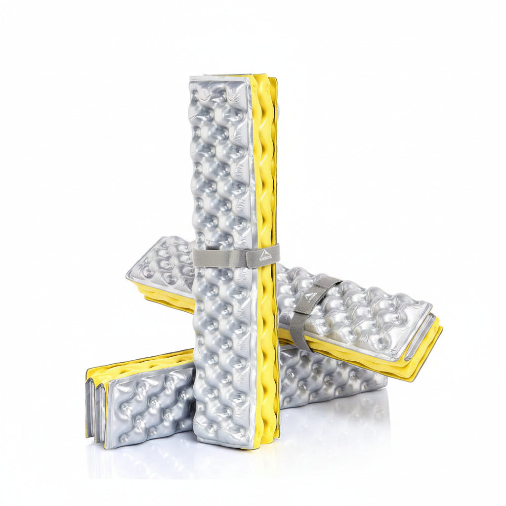 Two folding chairs with yellow and gray design on a white background, branded with Widesea.
